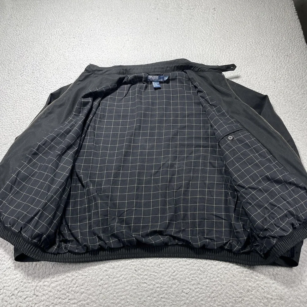 Polo Ralph Lauren Jacket Men 2XL Black Harrington Bomber Full Zip Lined Logo VTG